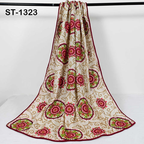 Embroidered Cotton Shawl Dupatta – Beige Designer Wrap with Embroidery Mandala Design for Wedding, Bridal, Partywear