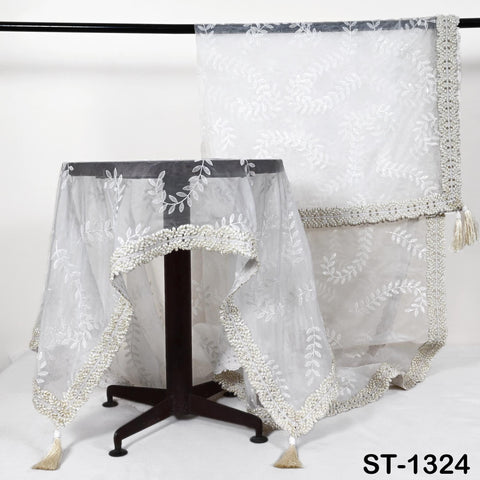 White Organza Dupatta with Faux Pearls, Bridal Wedding Lehenga Chunni Veil