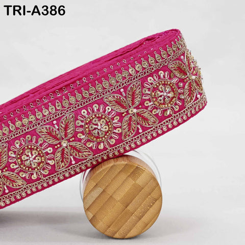 Indian Beaded Trim Ribbon – 9 Yard Magenta Sari Border, Dupatta, DIY Craft, Costumes, Handbag Embellishment