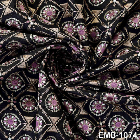 Indian Embroidered Fabric by the yard Sewing DIY Crafting Embroidery Wedding Dress Costumes Dolls Bags Cushion Covers Table Runners Blouses
