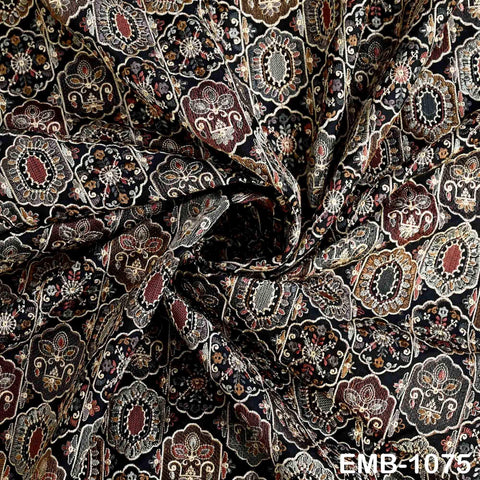 Brown Embroidered Fabric by the yard Sewing DIY Crafting Indian Embroidery Wedding Dress Costumes Dolls Bags Cushion Covers Table Runners