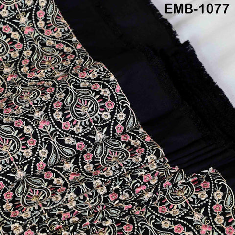 Black Embroidered Fabric by the Yard: Sewing, DIY Crafting Indian Embroidery Wedding Dresses, Costumes, Dolls, Bags, Cushion Covers