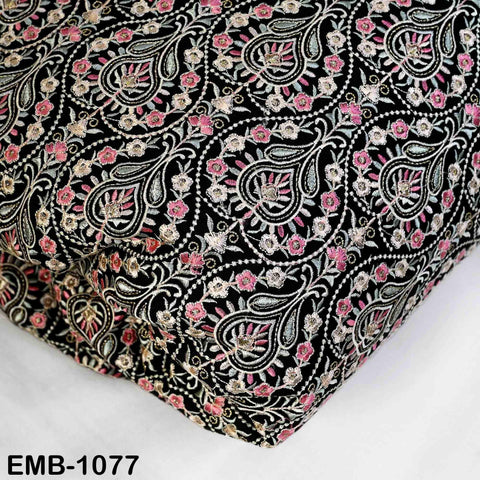 Black Embroidered Fabric by the Yard: Sewing, DIY Crafting Indian Embroidery Wedding Dresses, Costumes, Dolls, Bags, Cushion Covers