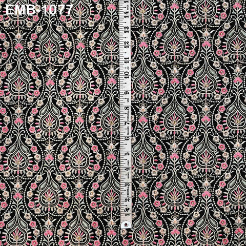 Black Embroidered Fabric by the Yard: Sewing, DIY Crafting Indian Embroidery Wedding Dresses, Costumes, Dolls, Bags, Cushion Covers