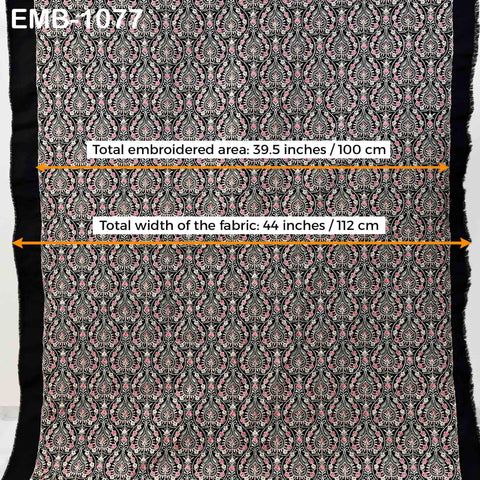 Black Embroidered Fabric by the Yard: Sewing, DIY Crafting Indian Embroidery Wedding Dresses, Costumes, Dolls, Bags, Cushion Covers