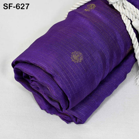 Pure Mysore Silk Fabric by Yard, Purple Gold Zari Buttie Indian Wedding Dress Material