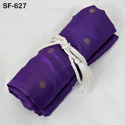 Pure Mysore Silk Fabric by Yard, Purple Gold Zari Buttie Indian Wedding Dress Material