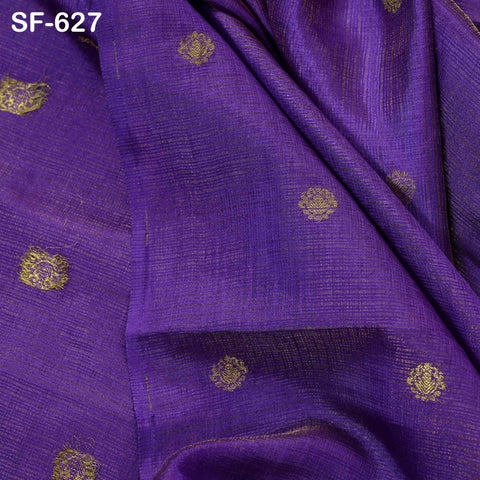 Pure Mysore Silk Fabric by Yard, Purple Gold Zari Buttie Indian Wedding Dress Material