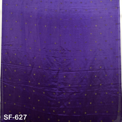 Pure Mysore Silk Fabric by Yard, Purple Gold Zari Buttie Indian Wedding Dress Material