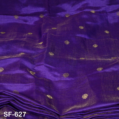 Pure Mysore Silk Fabric by Yard, Purple Gold Zari Buttie Indian Wedding Dress Material