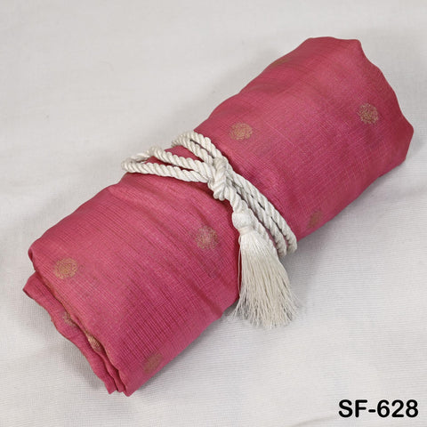 Pure Mysore Silk Fabric by Yard, Rose Pink Gold Zari Buttie Indian Wedding Dress Material