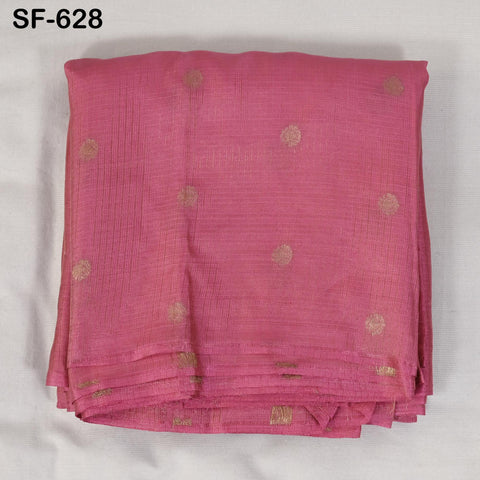 Pure Mysore Silk Fabric by Yard, Rose Pink Gold Zari Buttie Indian Wedding Dress Material