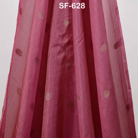 Pure Mysore Silk Fabric by Yard, Rose Pink Gold Zari Buttie Indian Wedding Dress Material