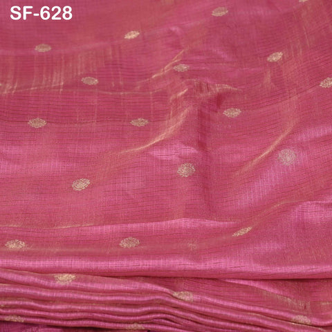 Pure Mysore Silk Fabric by Yard, Rose Pink Gold Zari Buttie Indian Wedding Dress Material