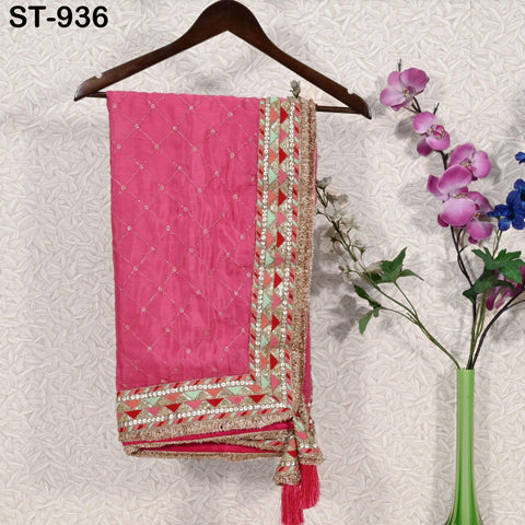 Coral Red Indian Wedding Dupatta Gota Kiran Embroidered Chiffon Long Dupatta Chuni Bridal Veil Lehenga Stole Punjabi Chunni Head Scarf Women
