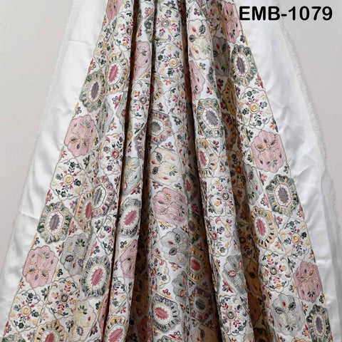 Off White Embroidery Fabric by the yard Sewing DIY Crafting Embroidered Textiles Costumes Regency Reticules Victorian Handbags Junk Journals
