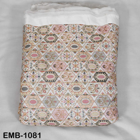 Off White Viscose Dupioni Fabric with Pastel Embroidery – By the Yard Sewing Crafting Textiles