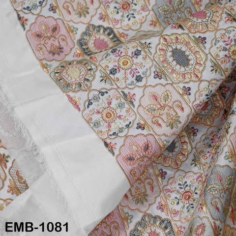 Off White Viscose Dupioni Fabric with Pastel Embroidery – By the Yard Sewing Crafting Textiles