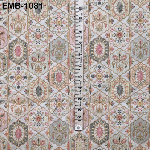 Off White Viscose Dupioni Fabric with Pastel Embroidery – By the Yard Sewing Crafting Textiles