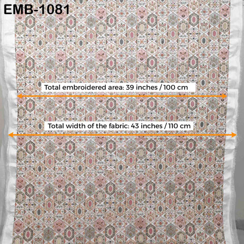 Off White Viscose Dupioni Fabric with Pastel Embroidery – By the Yard Sewing Crafting Textiles