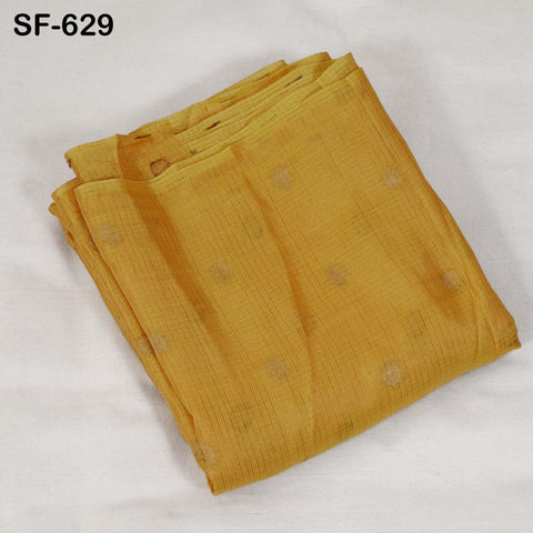Pure Mysore Silk Fabric by Yard, Yellow Gold Zari Buttie Indian Wedding Dress Material
