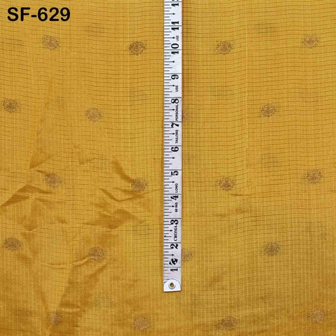 Pure Mysore Silk Fabric by Yard, Yellow Gold Zari Buttie Indian Wedding Dress Material