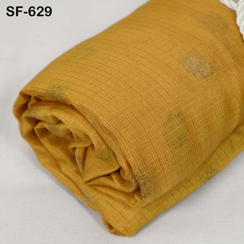 Pure Mysore Silk Fabric by Yard, Yellow Gold Zari Buttie Indian Wedding Dress Material
