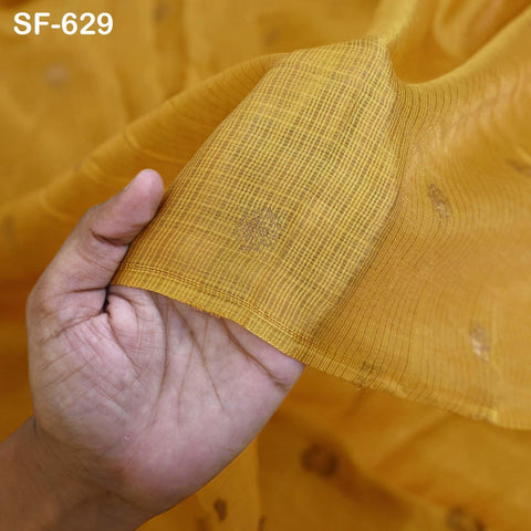 Pure Mysore Silk Fabric by Yard, Yellow Gold Zari Buttie Indian Wedding Dress Material