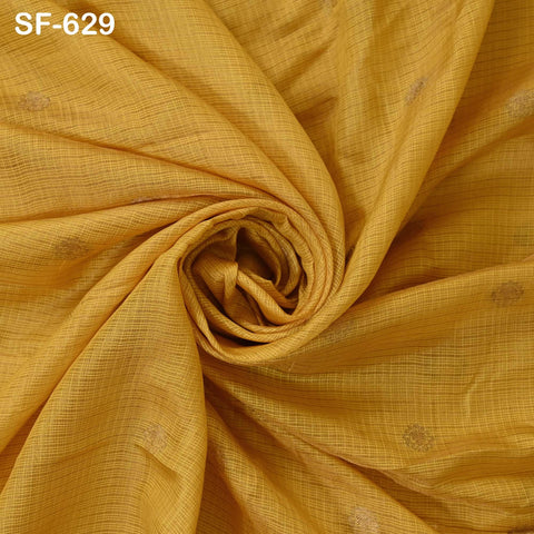 Pure Mysore Silk Fabric by Yard, Yellow Gold Zari Buttie Indian Wedding Dress Material