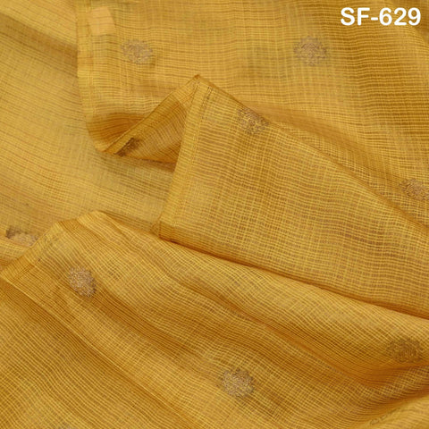 Pure Mysore Silk Fabric by Yard, Yellow Gold Zari Buttie Indian Wedding Dress Material
