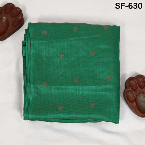 Pure Mysore Silk Fabric by Yard, Green Gold Zari Buttie Indian Wedding Dress Material