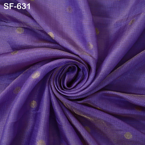 Pure Mysore Silk Fabric by Yard, Light Purple Gold Zari Buttie Indian Wedding Dress Material