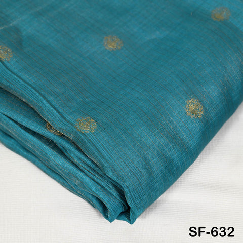 Pure Mysore Silk Fabric by Yard, Teal Gold Zari Buttie Indian Wedding Dress Material