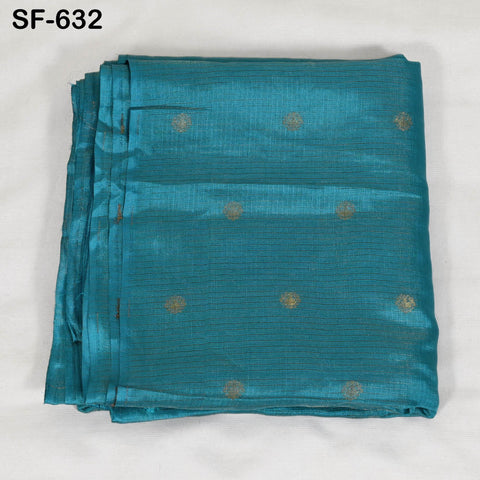 Pure Mysore Silk Fabric by Yard, Teal Gold Zari Buttie Indian Wedding Dress Material