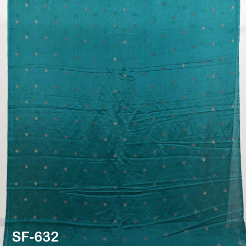 Pure Mysore Silk Fabric by Yard, Teal Gold Zari Buttie Indian Wedding Dress Material