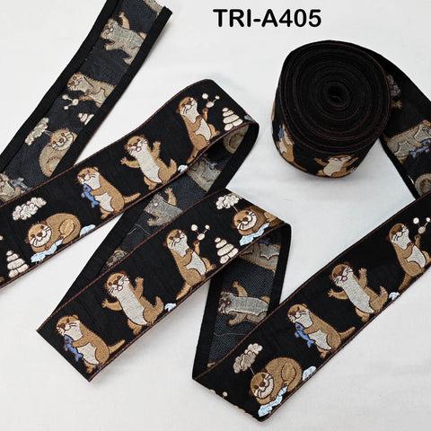 Embroidered Otter Ribbon Trim, Indian Sari Border for Crafts Décor (9 Yards)