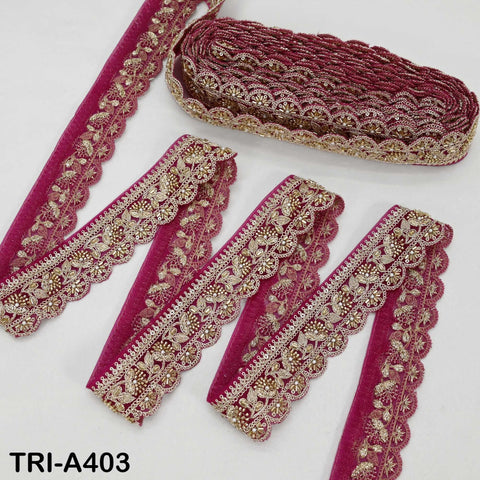 Dark Magenta Indian Beaded Trim Ribbon – Gold Zari Embroidery Sari Border (5cm) 9-yard Wedding Dupatta Dress Costumes
