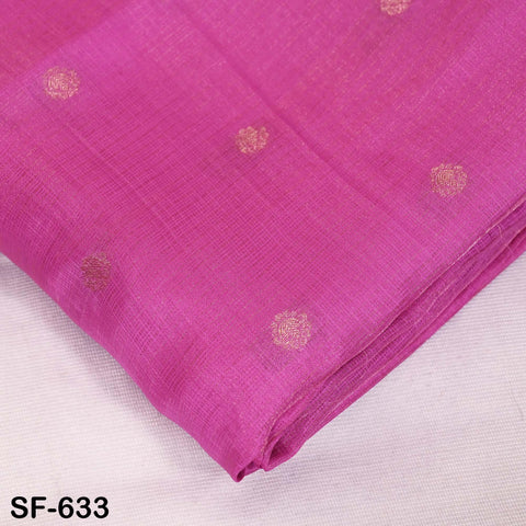 Pure Mysore Silk Fabric by Yard, Fuchsia Gold Zari Buttie Indian Wedding Dress Material