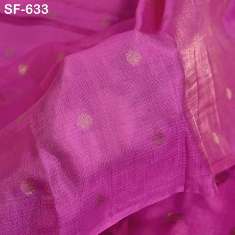 Pure Mysore Silk Fabric by Yard, Fuchsia Gold Zari Buttie Indian Wedding Dress Material