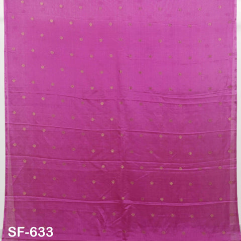 Pure Mysore Silk Fabric by Yard, Fuchsia Gold Zari Buttie Indian Wedding Dress Material