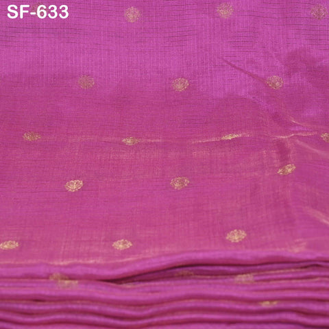 Pure Mysore Silk Fabric by Yard, Fuchsia Gold Zari Buttie Indian Wedding Dress Material