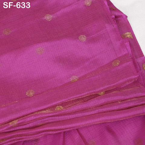 Pure Mysore Silk Fabric by Yard, Fuchsia Gold Zari Buttie Indian Wedding Dress Material