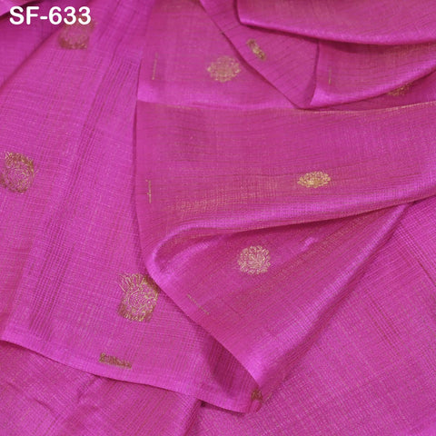 Pure Mysore Silk Fabric by Yard, Fuchsia Gold Zari Buttie Indian Wedding Dress Material