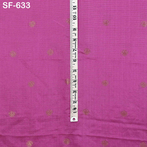 Pure Mysore Silk Fabric by Yard, Fuchsia Gold Zari Buttie Indian Wedding Dress Material