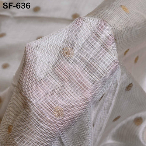 Pure Mysore Silk Fabric by Yard, Ivory Gold Zari Buttie Indian Wedding Dress Material, Dyeable