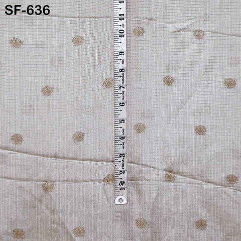 Pure Mysore Silk Fabric by Yard, Ivory Gold Zari Buttie Indian Wedding Dress Material, Dyeable