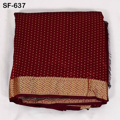 Pure Silk Brocade Fabric by Yard, Maroon Gold Zari Border, Wedding Costume Home Decor
