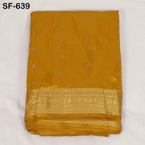 Pure Silk Brocade Fabric by Yard, Yellow Gold Zari Border, Wedding Costume Home Decor