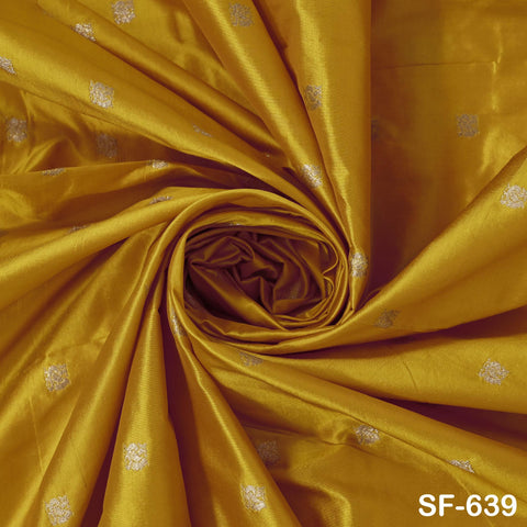 Pure Silk Brocade Fabric by Yard, Yellow Gold Zari Border, Wedding Costume Home Decor