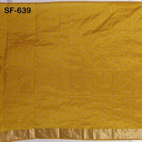 Pure Silk Brocade Fabric by Yard, Yellow Gold Zari Border, Wedding Costume Home Decor